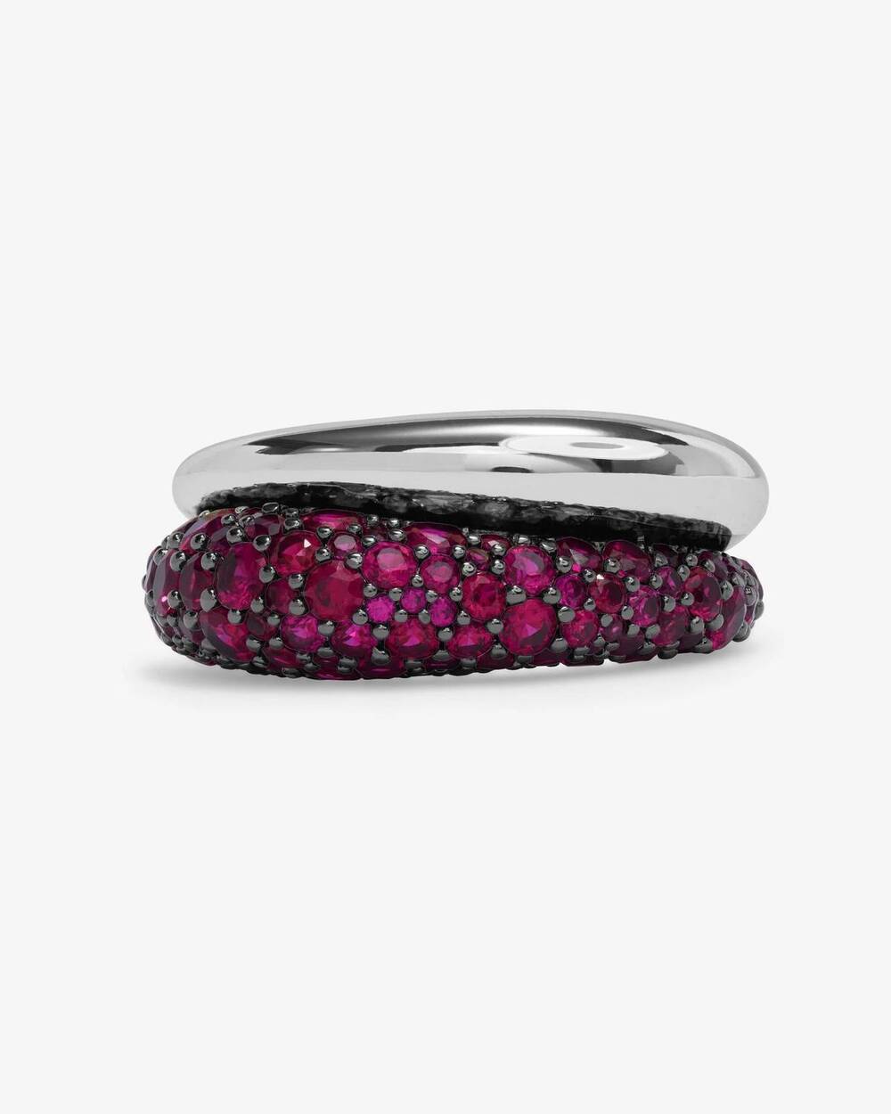 NEW MELINDA MARIA women's norah pavé double ring in silver|ruby